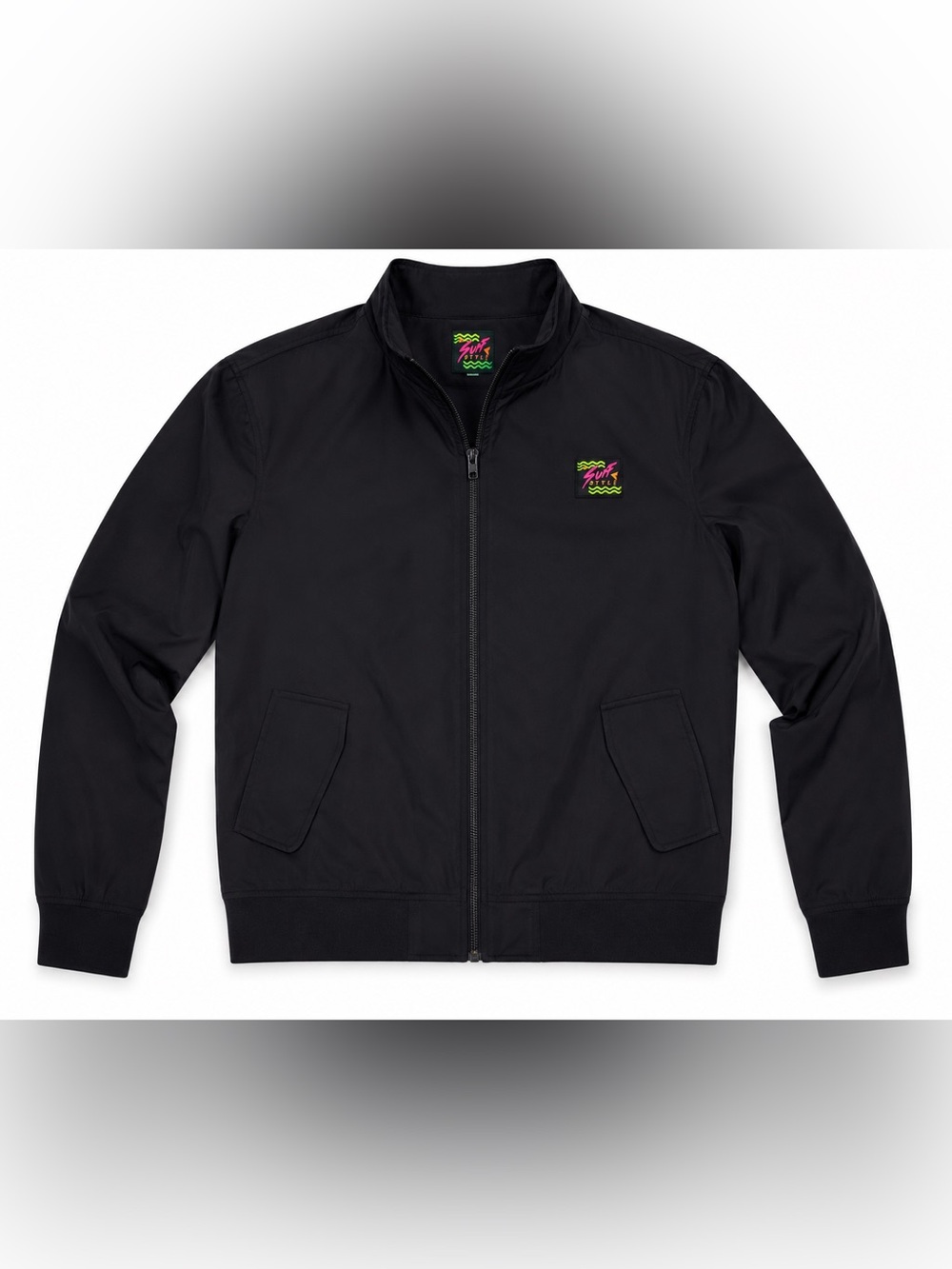 Surf Style Black Lightweight Bomber Jacket Size Large Full Zip Retro 90s